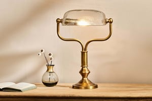 nkuku Ulani Vintage Desk Lamp | Lamps | One Size | Antique Brass & Clear Glass
