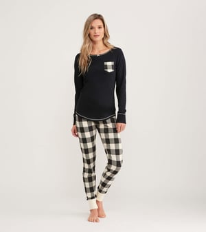 Cream Plaid Women's Stretch Jersey Top