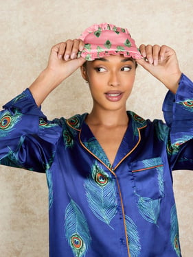 Satin Frill Eye Mask Pink Peacock Feather - Pink