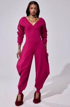 AKIRA Comfy Cozy Sweatshirt Jumpsuit In Plum | Size 2X