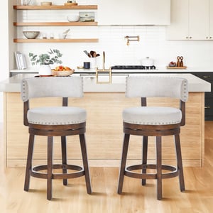 COLAMY RENO Wooden Upholstered Swiveling Vintage Dining Chair - Beige / Set of 2