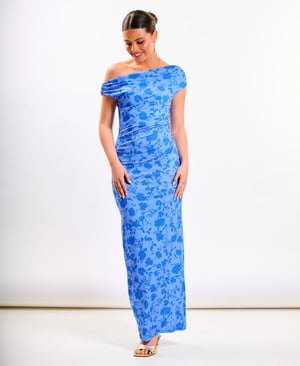 Blue Floral Asymmetric Jersey Dress - 20