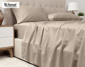 QE Home 500TC Eucalyptus Luxe TENCEL™ Lyocell Sheet Set Flat Sheet in Ash, Beige, King