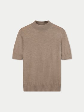 Cashmere Silk Shirt with High Neck - XL / timber wolf / WK1068-7127/0000