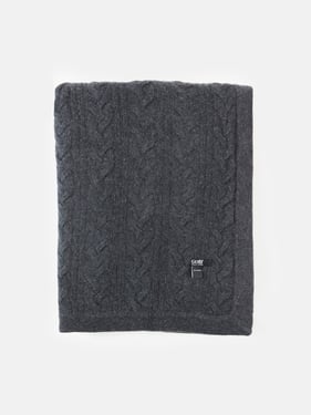 Cable Knit Cashmere Blanket - 200x150cm / charcoal / HK16-75