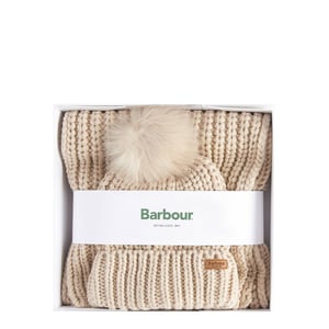 Barbour Womens Saltburn Beanie & Scarf Gift Set Pearl
