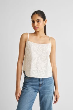 Embroidered Camisole Top in White - White / XL