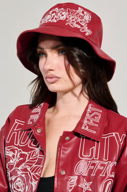 AKIRA Rose City Embroidered PU Bucket Hat