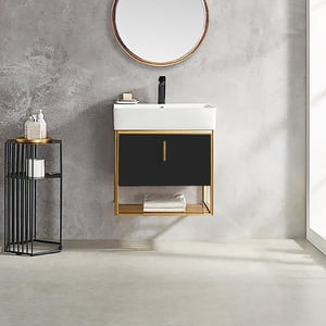 23.6" Floating Bathroom Vanity with Single Ceramic Sink & Drawer Modern Black