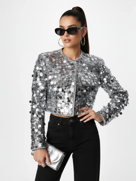 Silver Sequin Jacket For Women, Times Square, BYMANYC New York.