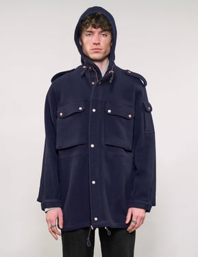 IMMORTAL Hooded Parka - Navy Waffle Texture