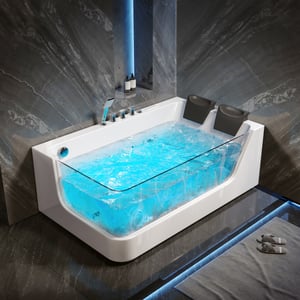 71" Double Jacuzzi Bathtub with Thermostat Control & LED Lighting Jetted Hydrotherapy Massage Tub