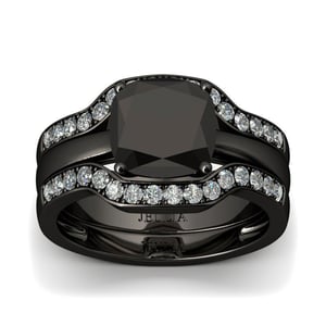 Jeulia Black Tone Cushion Cut Sterling Silver Ring Set