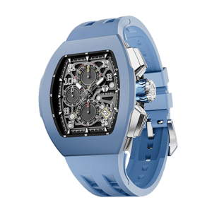 TSAR BOMBA Men's Quartz Watch | Light Blue | Atomic TB8214 | Fluororubber Bezel | Luxury Sport Watch | 50M Waterproof Sapphire Glass FKM Rubber Strap