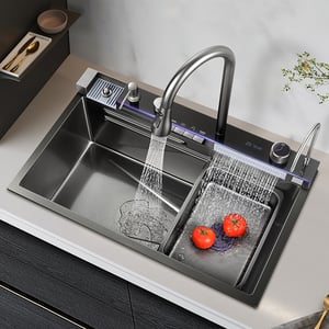 29" Black Drop-in Workstation Kitchen Sink with Faucet Single Bowl Stainless Steel