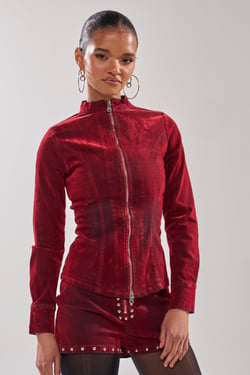 AKIRA Rodeo Vibes Velvet Denim Zip Up | Size 1X