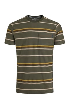Weird Fish Herne Organic Cotton Stripe T-Shirt Deep Lichen Green Size S