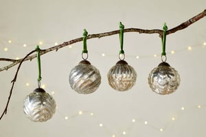 nkuku Adoya Baubles Set Of 4 | Christmas Decorations | Aged Nickel