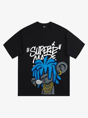 Thesupermade Graffiti Trend Blue Dreadlock Boy T-Shirt - Black / XXL