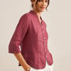 100% Linen Hand Button Fitted Jacket AMELIA - Ancora Red / S