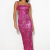 Bright Glimmer Sequin Midi Dress Pink