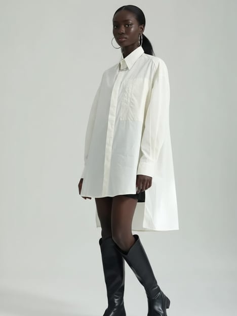 Oversized Asymmetric Shirt Dress in Crisp White • BYMANYC ® New York