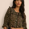 Black Floral Short Sleeve Blouse