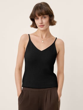 100% Mongolian Cashmere Versatile V-Neck Knit Camisole DEBBIE - Charcoal Black / L