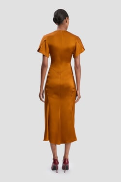 Victoria Beckham Eve Midi Dress In Bronze - 16 - Womens
