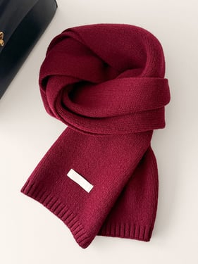 100% Wool Solid-Color Woven Scarf - Anchor Red / One Size