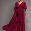 Goddiva Plus Wrap Front Maxi With Flutter Sleeves - Berry