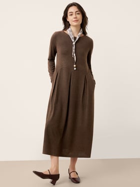 Wool Arc-Panel Sculpted Pleats Maxi Dress CALISTA - Coffee / XXL