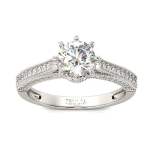 Jeulia Classic Milgrain Round Cut Sterling Silver Ring
