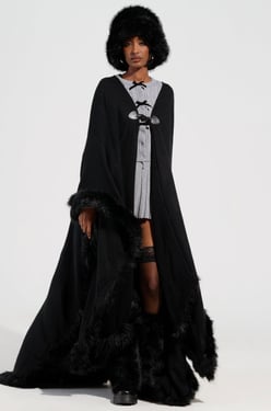 AKIRA Love My Life Faux Fur Trim Poncho | Black