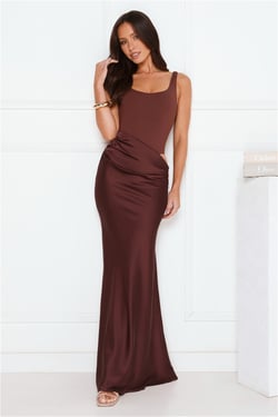 Effortlessly Yours Satin Maxi Dress Chocolate