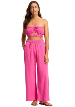 Crinkle Beach Trousers Hot Pink - L