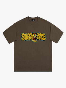 Street Graffiti Trendy Tiger Head Font T-Shirt - Brown / XXL