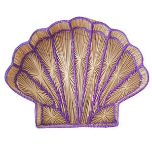 Shell Charm Handwoven Iraca Decorative Tray - Purple