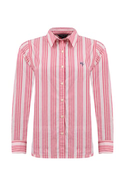 Weird Fish Roscoe Striped Boyfriend Shirt Flamingo Size 8