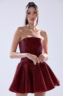AKIRA Val PU Mini Dress In Croc Print | Size 1X
