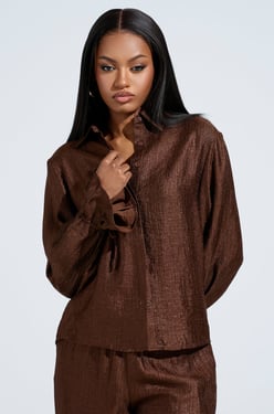 AKIRA Palermo Button Down Top | Brown | Size XL
