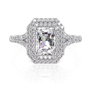 Jeulia Classic Double Halo Radiant Cut Engagement Ring Sterling Silver