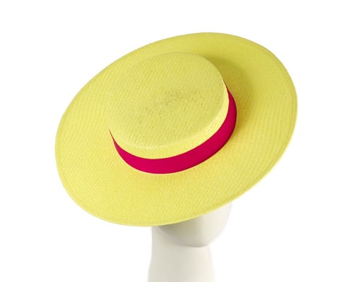 Fluro Yellow & Fuchsia boater hat by Max Alexander