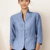 100% Linen Hand Button Fitted Jacket AMELIA - Powder Blue / M