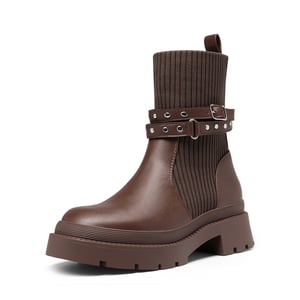 DREAM PAIRS Stride Lug Sole Platform Slip On Booties