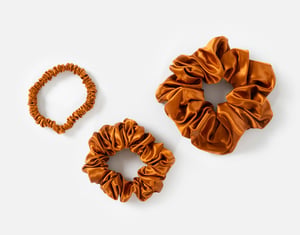 QE Home 100% Mulberry Silk Scrunchies in Orange (Set of 3)