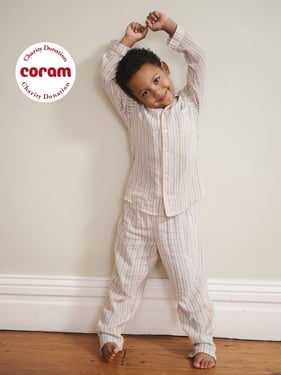 Kids Baby Pastel Stripe Gauze Traditional Long Pyjama Set - 7-8Y / Natural