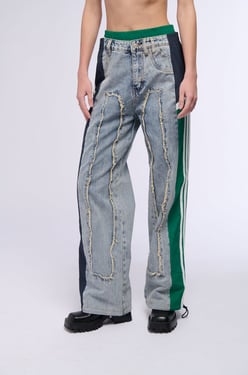 AKIRA All Around The World Patchwork Denim Jogger Pants Multi | Green | Size 1X