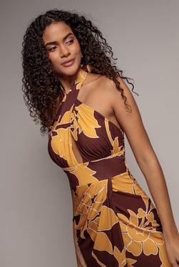 Goddiva Printed Crossover Maxi Dress - Brown