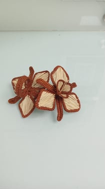 Orchid Handwoven Iraca Napkin Ring - Natural Palm with Color Accents / Brown